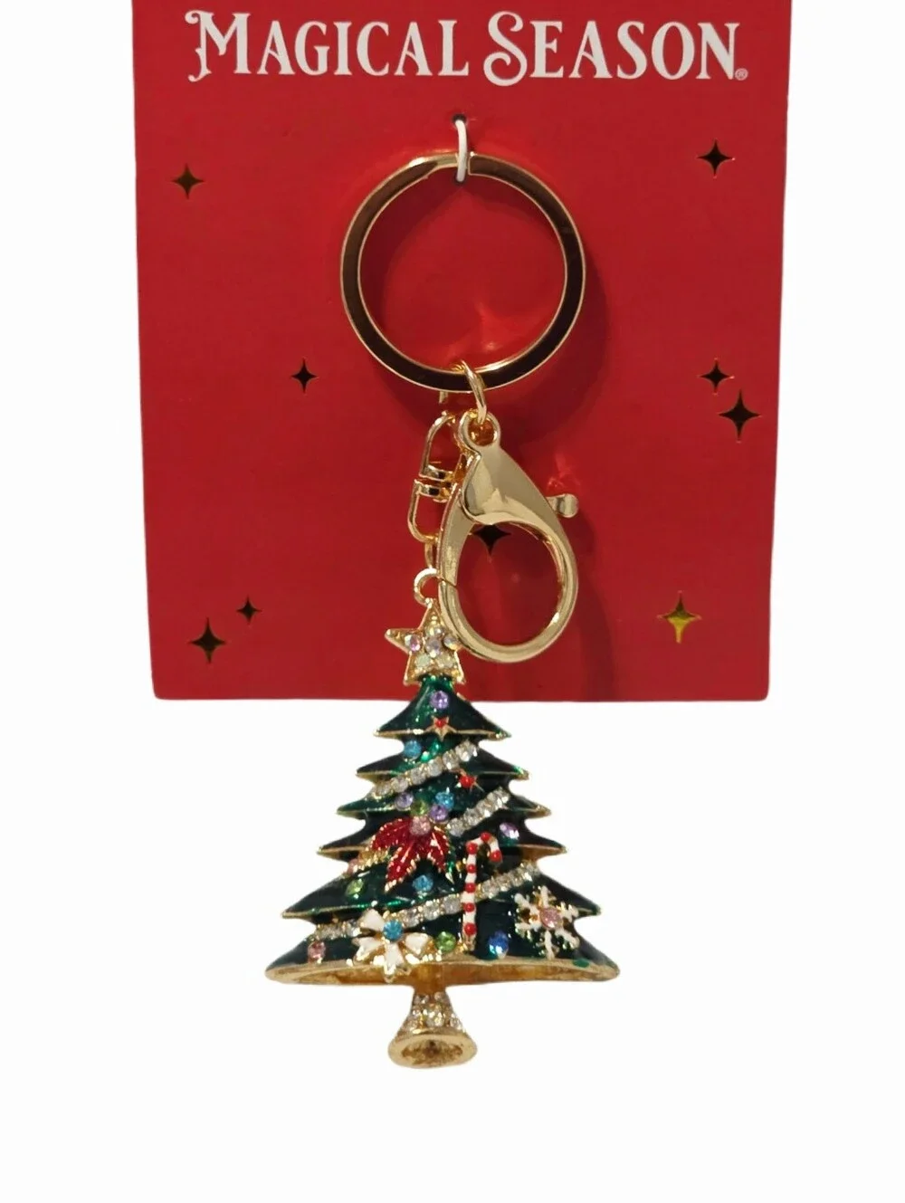 Holiday Christmas Tree Keychain Bag Charm Crystals Gold-tone - NWT